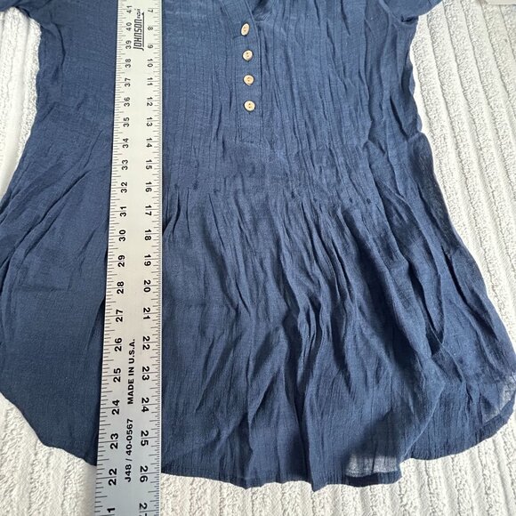 Zac & Rachel Womens Blue Crinkle Roll-Tab Sleeve Button-Front Henley Top Small - Picture 8 of 8